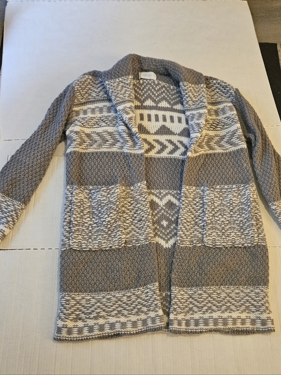 Lucky Brand Fair Isle Print Cardigan Coatigan Long Line Boho Transitional, M